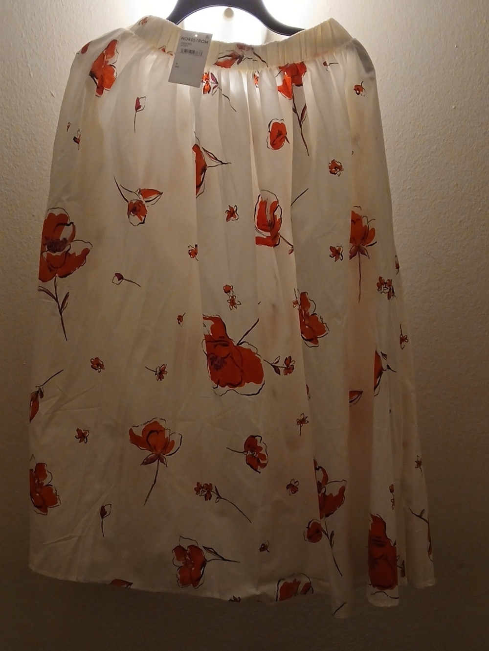 Renee C. Cream Midi Skirt with Orange Floral Print